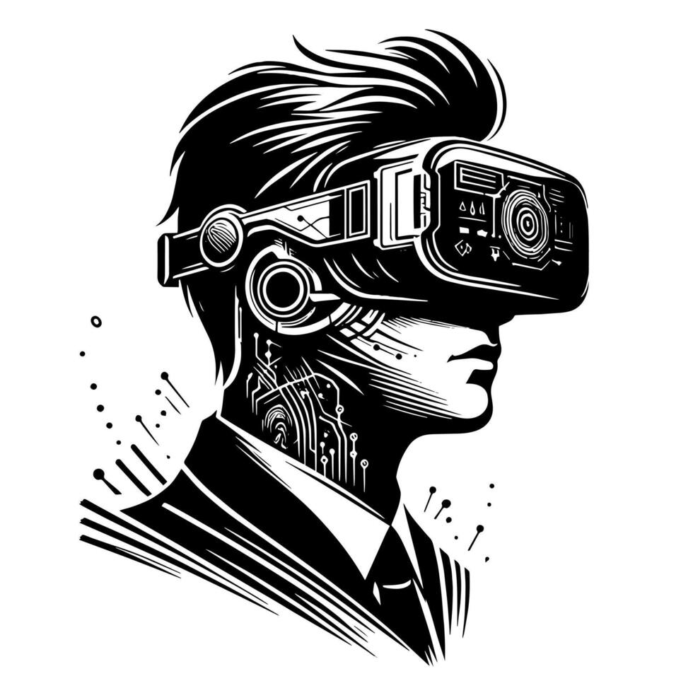 noir et blanc illustration de vr des lunettes casque vecteur