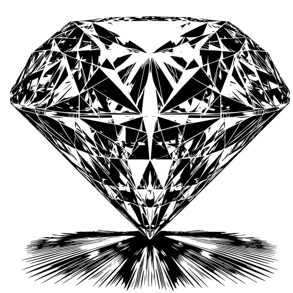 noir et blanc silhouette de une à la perfection Couper pétillant solitaire diamant gemme vecteur