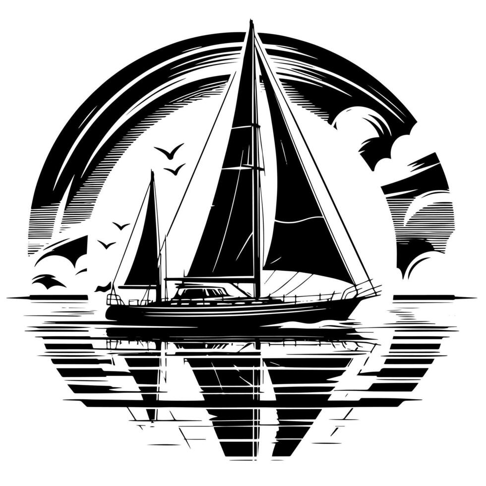 noir et blanc illustration de une voile bateau vecteur