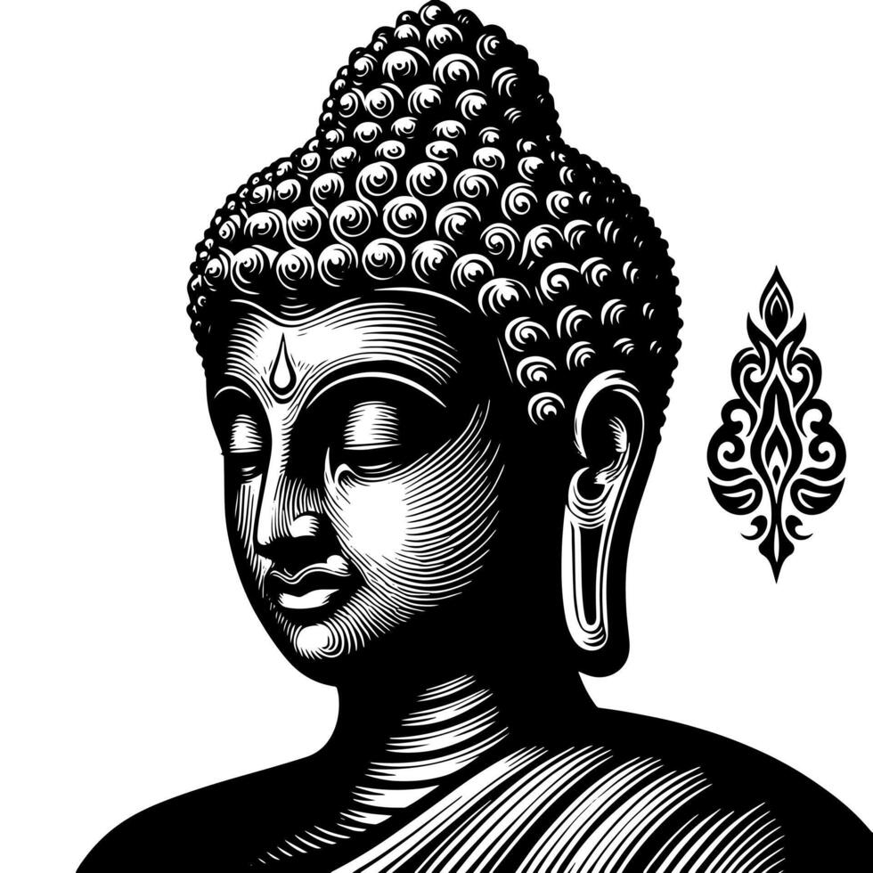 noir et blanc illustration de une Bouddha statue symbole vecteur