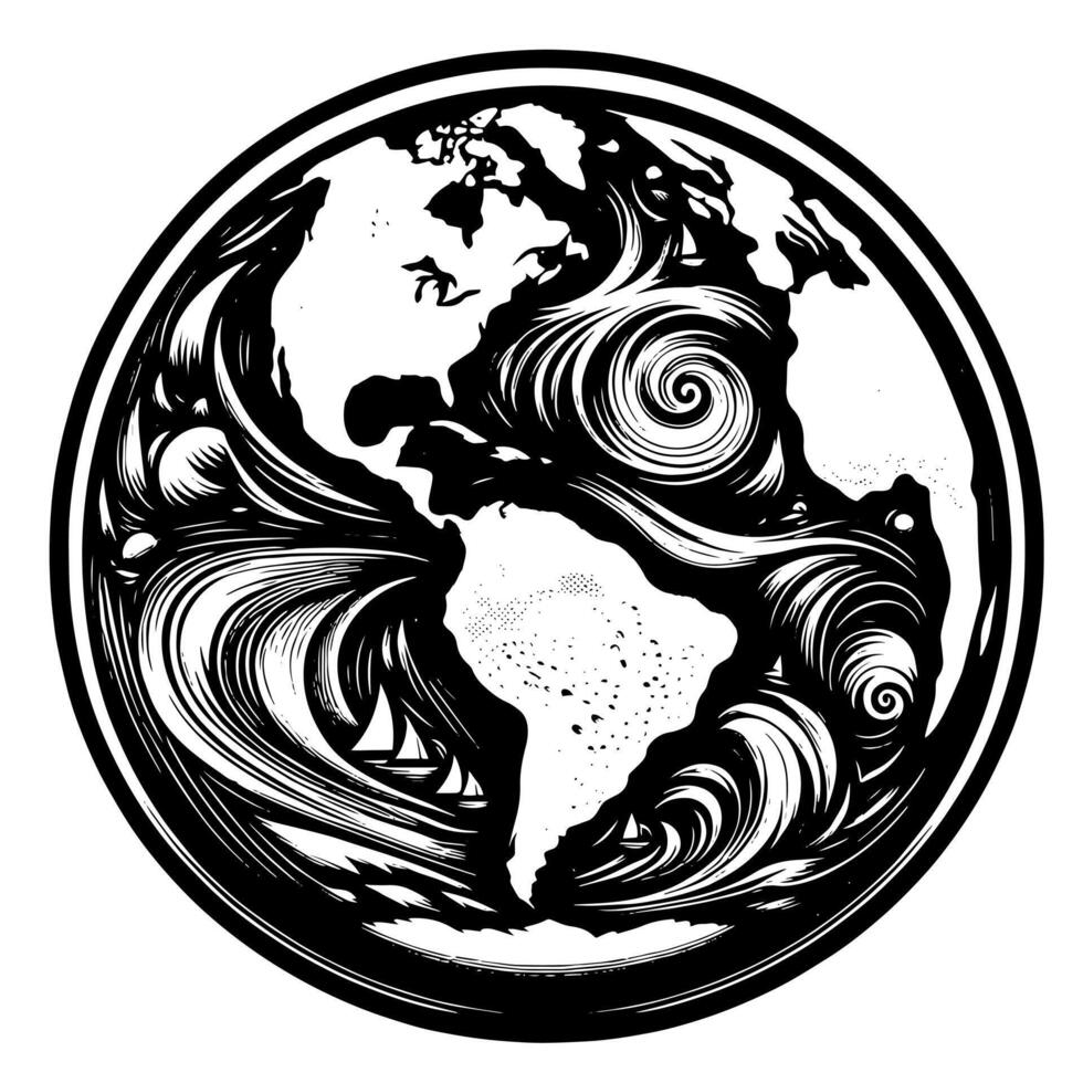 noir et blanc illustration de le planète Terre vecteur