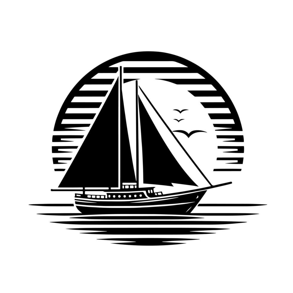 noir et blanc illustration de une voile bateau vecteur