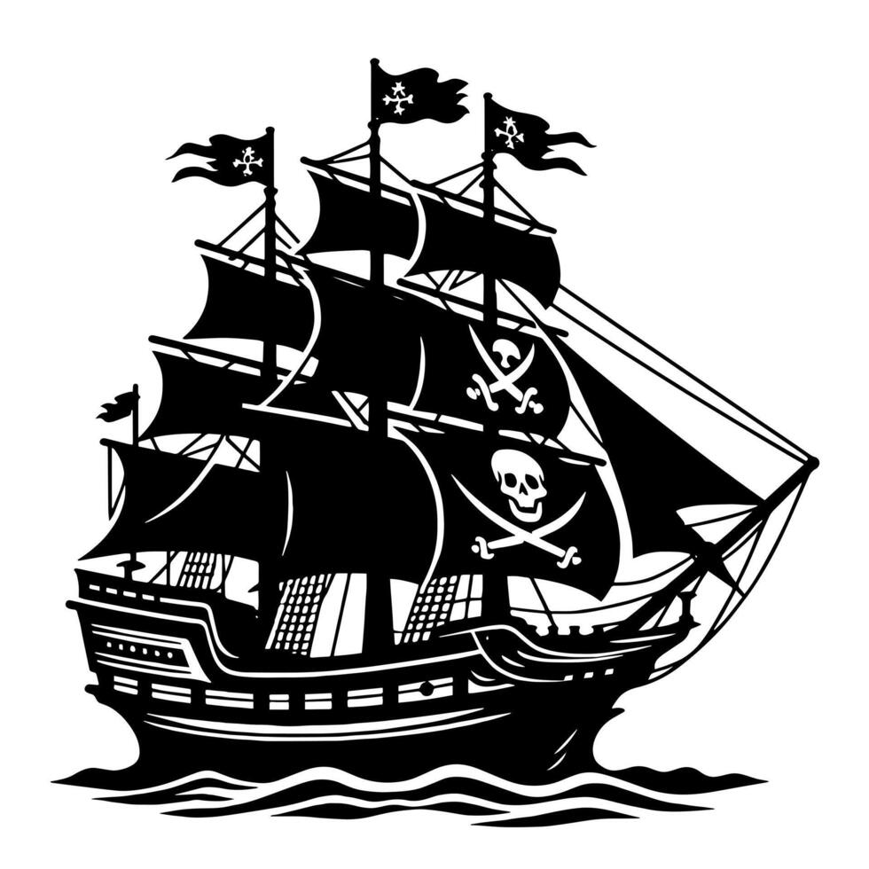 noir et blanc illustration de pirate navire vecteur