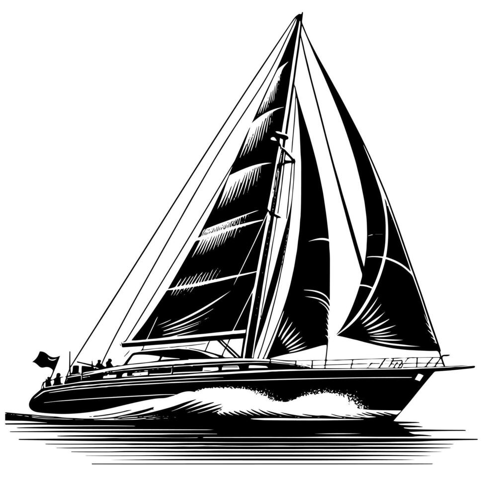 noir et blanc illustration de une voile bateau vecteur