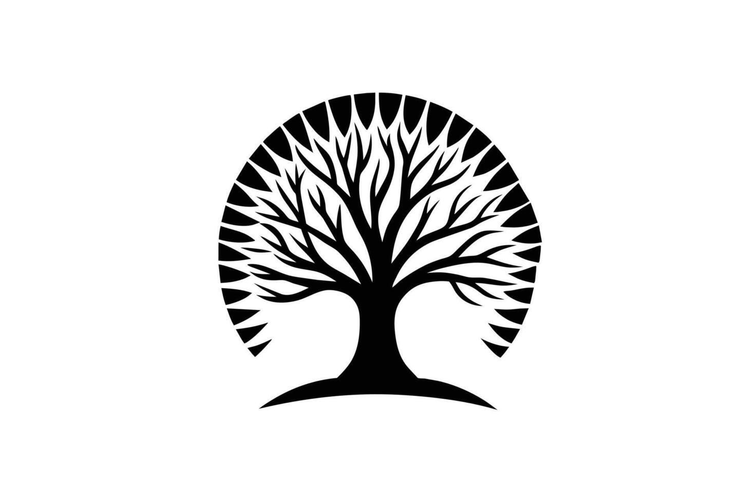 dynamique le coucher du soleil arbre icône minimaliste illustration silhouette pour logo conception vecteur