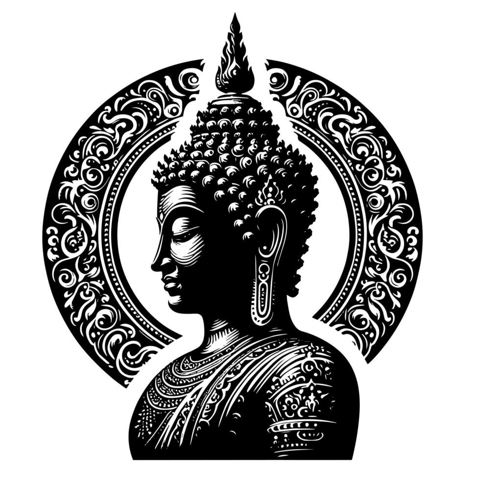 noir et blanc illustration de une Bouddha statue symbole vecteur