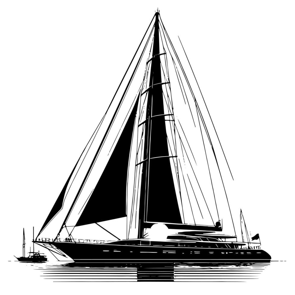 noir et blanc illustration de une voile bateau vecteur