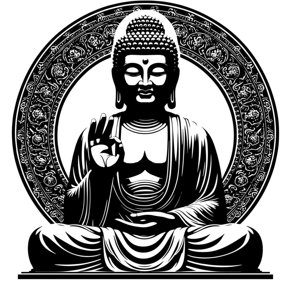 noir et blanc illustration de une Bouddha statue symbole vecteur