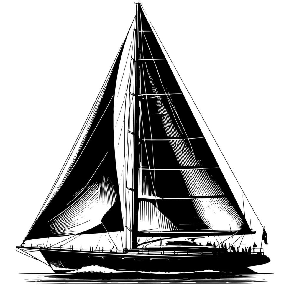 noir et blanc illustration de une voile bateau vecteur