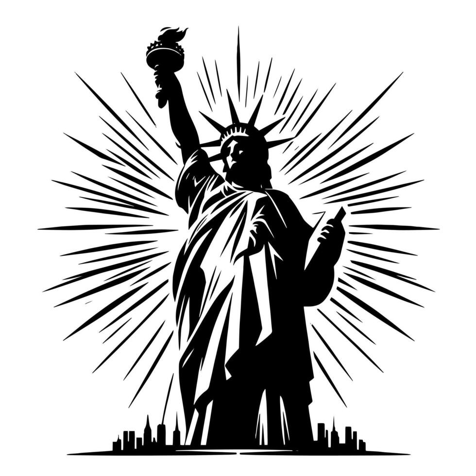 noir et blanc illustration de le statue de liberté tourisme dans Nouveau york ville vecteur