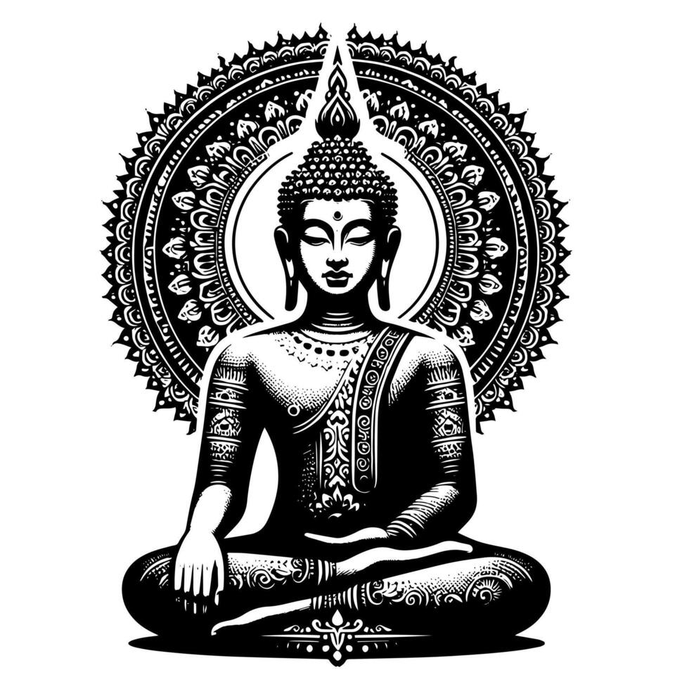 noir et blanc illustration de une Bouddha statue symbole vecteur