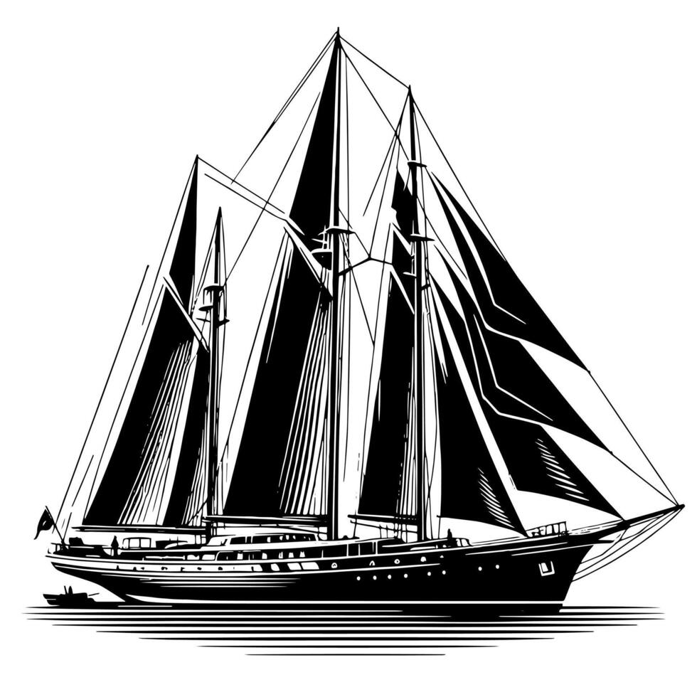 noir et blanc illustration de une traditionnel vieux voile navire vecteur