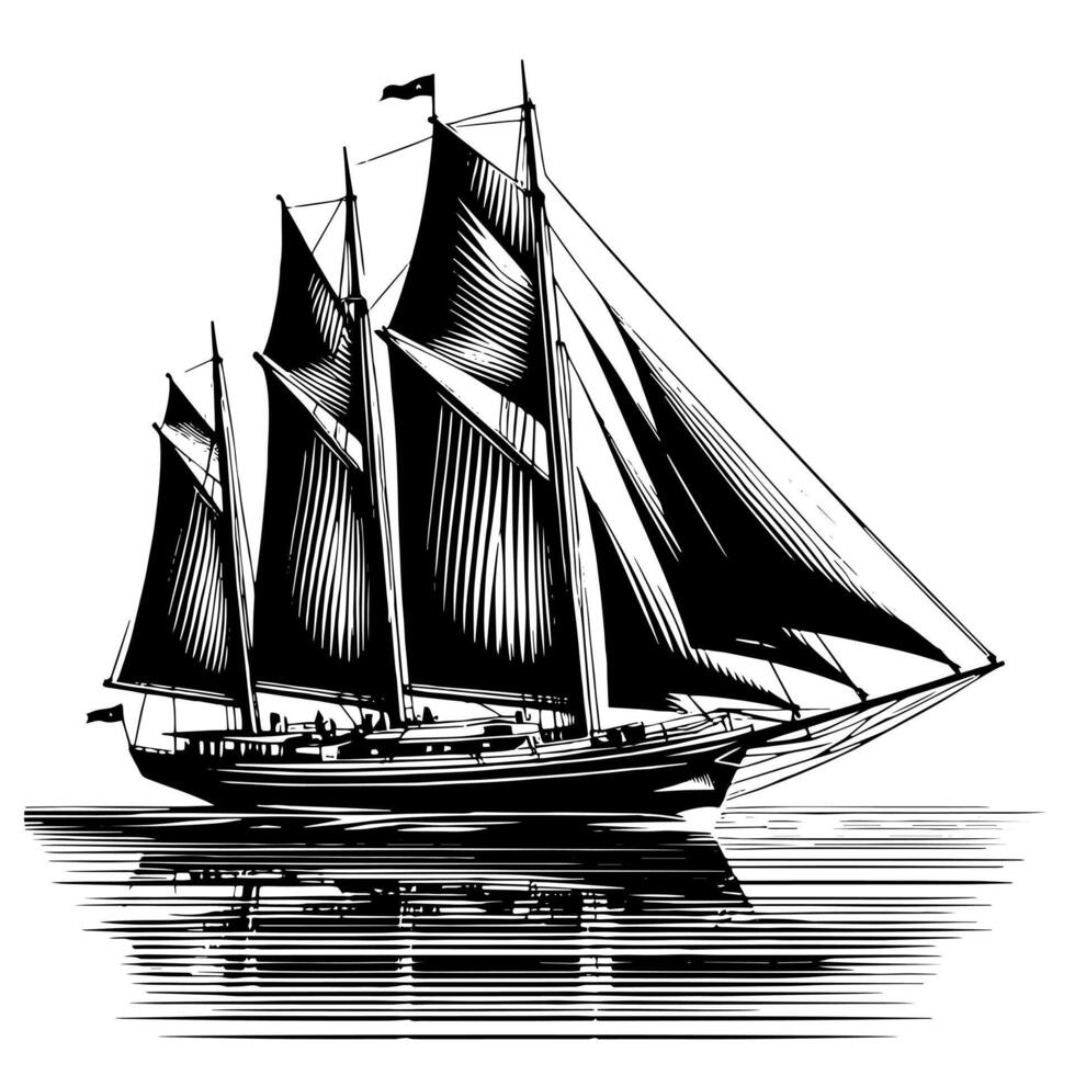 noir et blanc illustration de une voile bateau vecteur