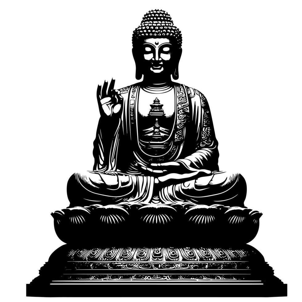 noir et blanc illustration de une Bouddha statue symbole vecteur