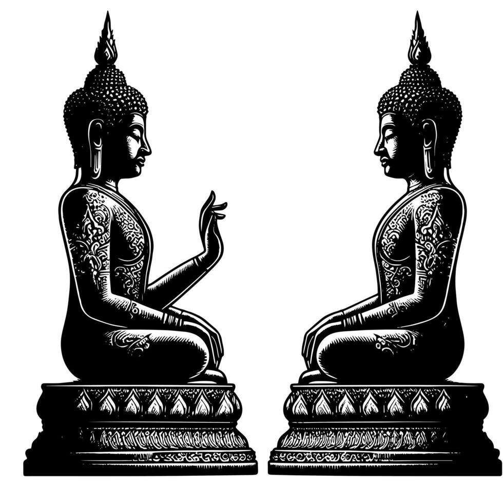 noir et blanc illustration de une Bouddha statue symbole vecteur