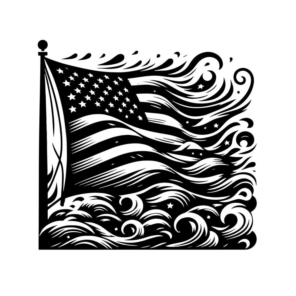 noir et blanc illustration de le Etats-Unis drapeau vecteur