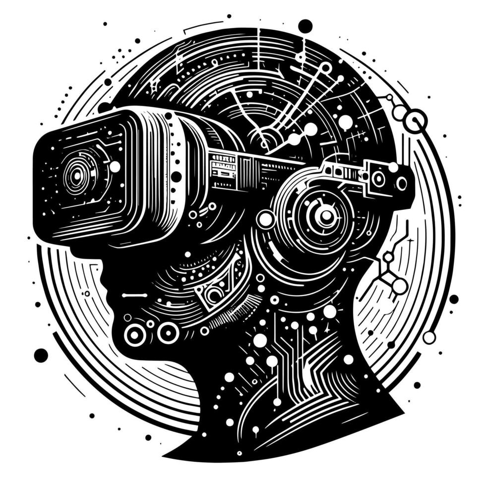 noir et blanc illustration de vr des lunettes casque vecteur