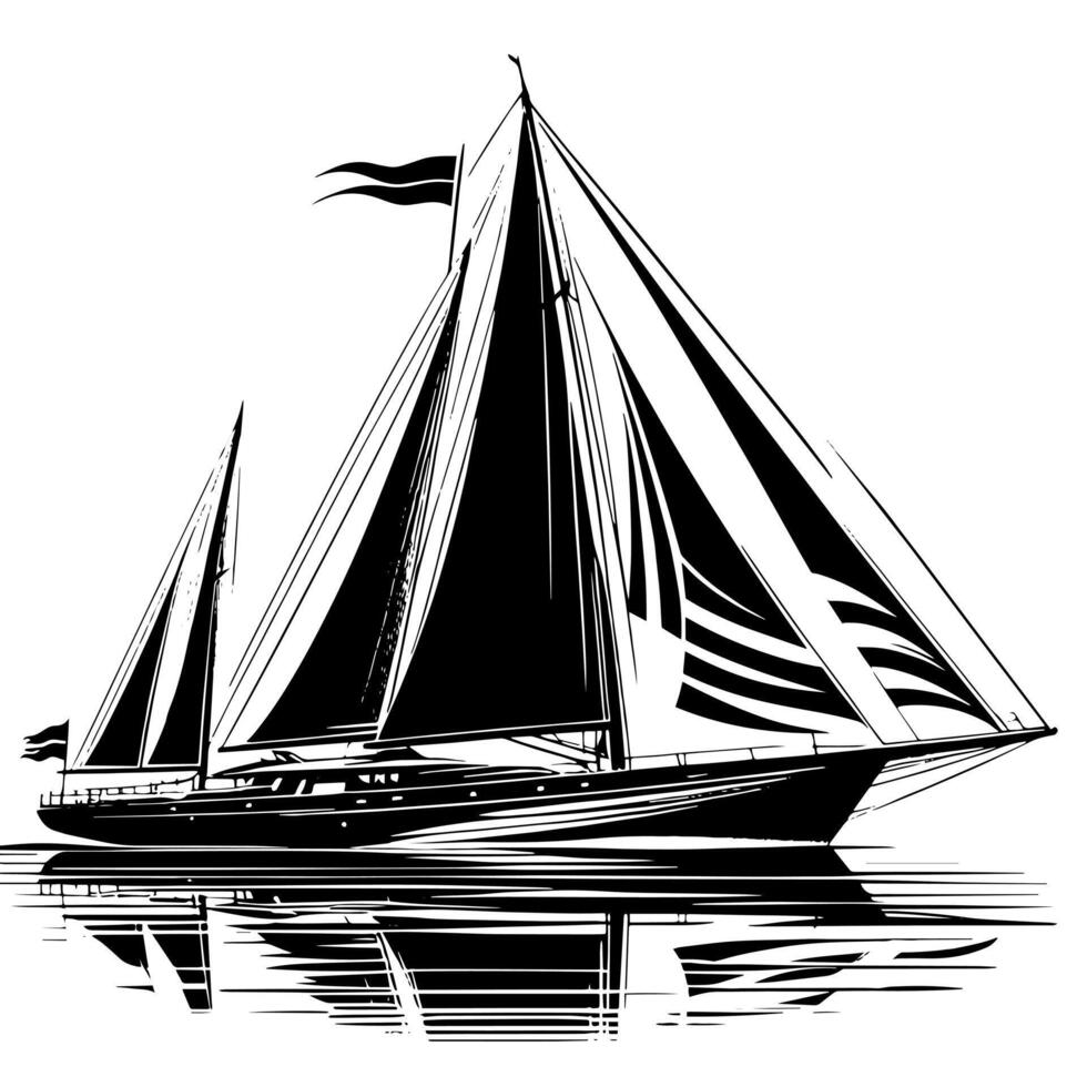 noir et blanc illustration de une voile bateau vecteur