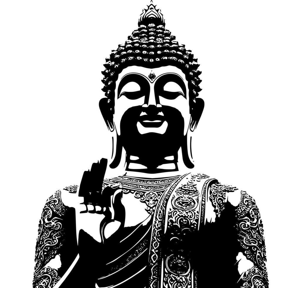 noir et blanc illustration de une Bouddha statue symbole vecteur