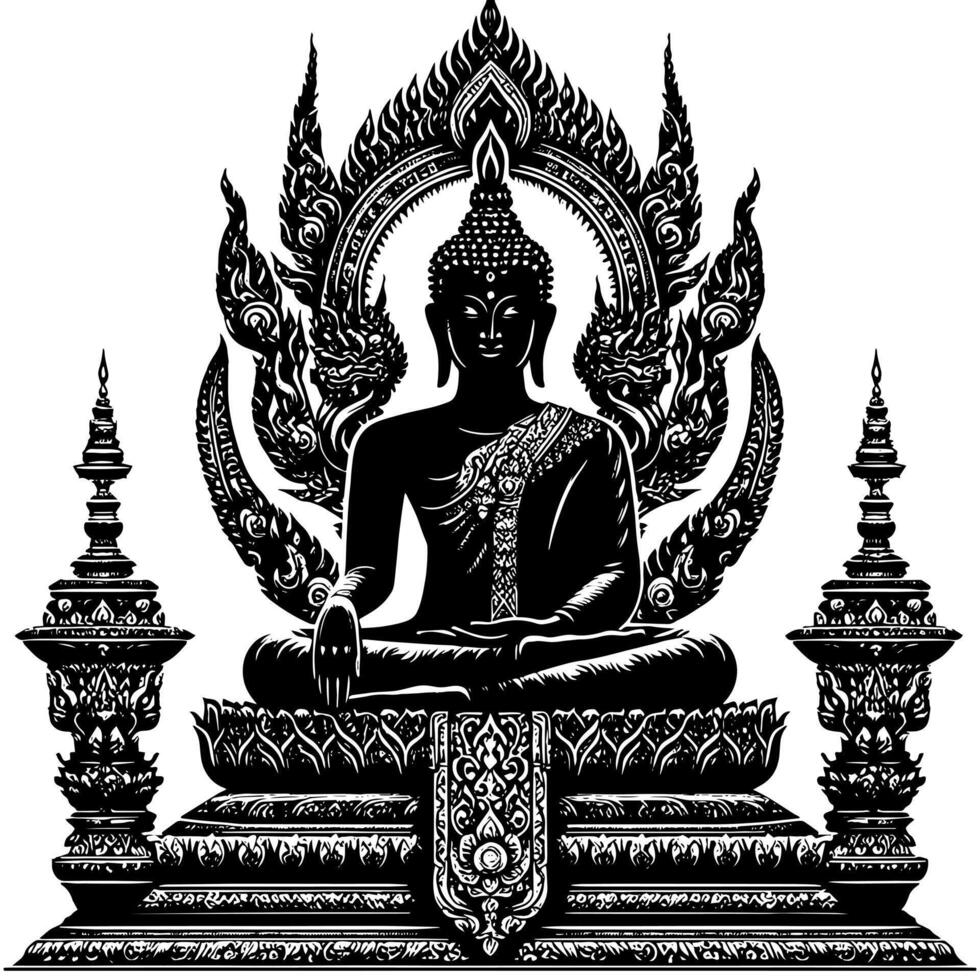 noir et blanc illustration de une Bouddha statue symbole vecteur