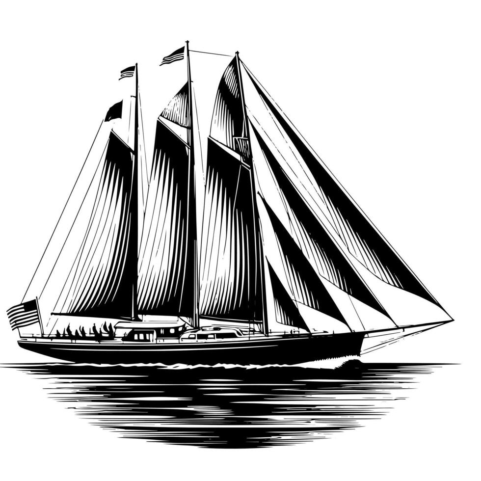 noir et blanc illustration de une voile bateau vecteur