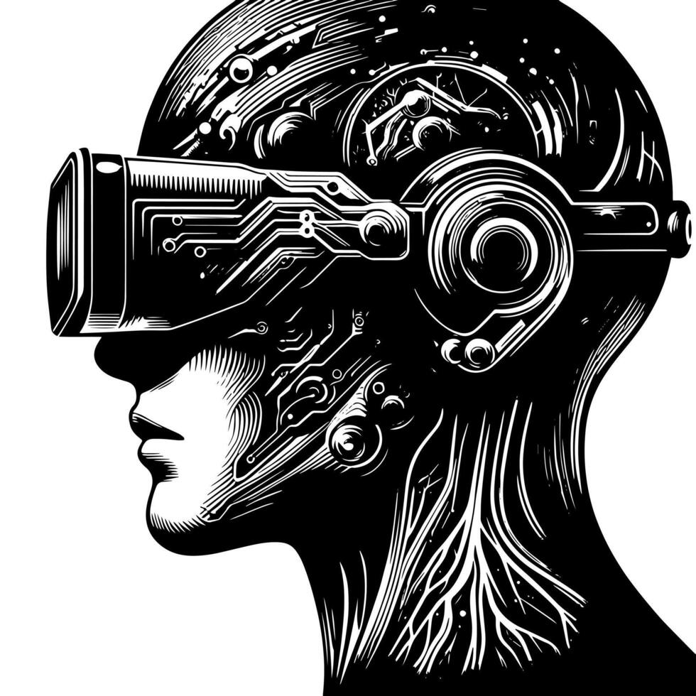 noir et blanc illustration de vr des lunettes casque vecteur