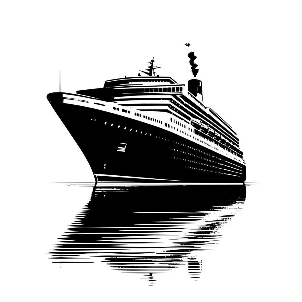 noir et blanc illustration de une océan doublure à le mer vecteur