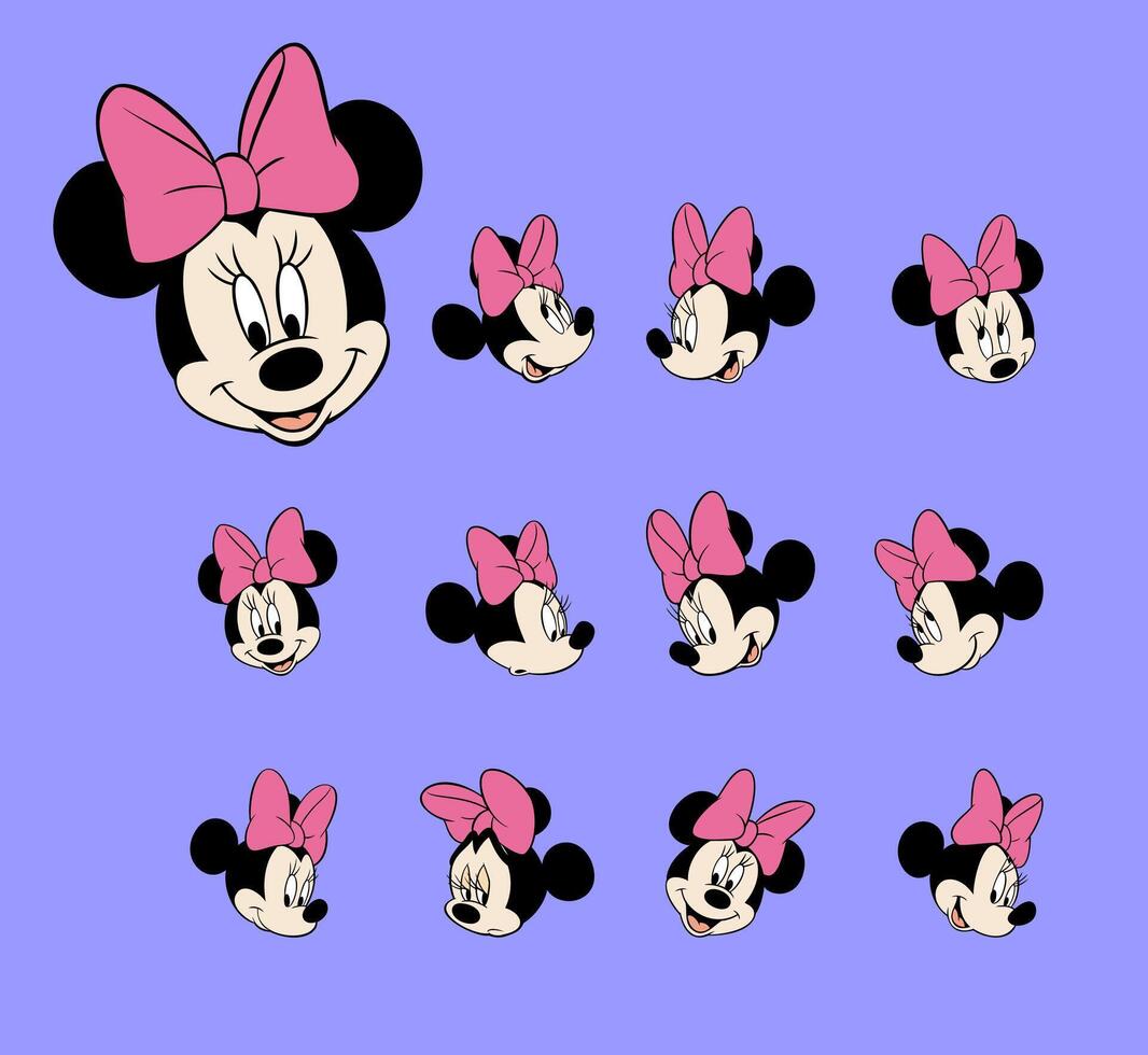 disney Animé personnage ensemble minnie Souris dessin animé visage expression vecteur