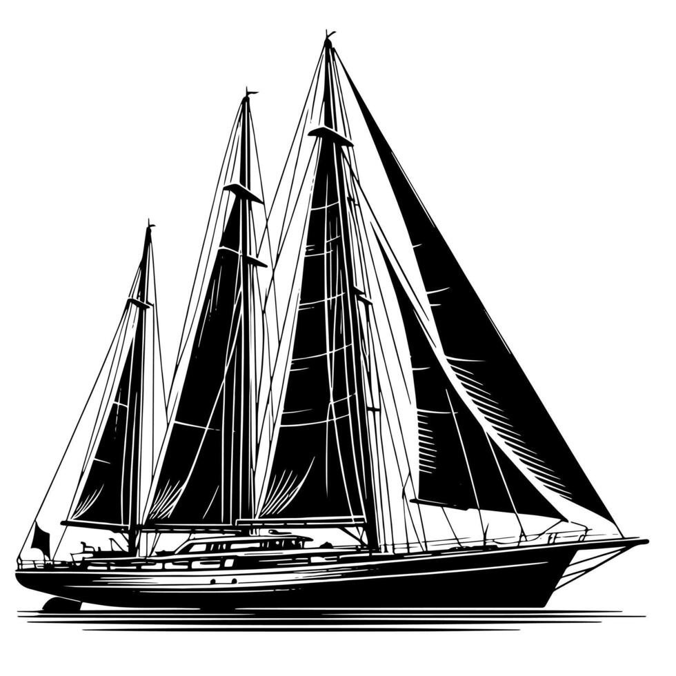 noir et blanc illustration de une voile bateau vecteur