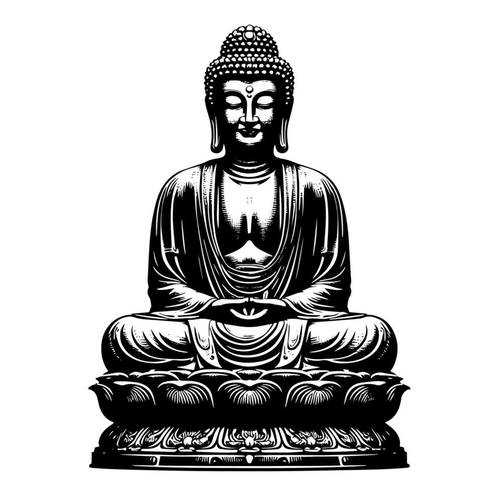 noir et blanc illustration de une Bouddha statue symbole vecteur