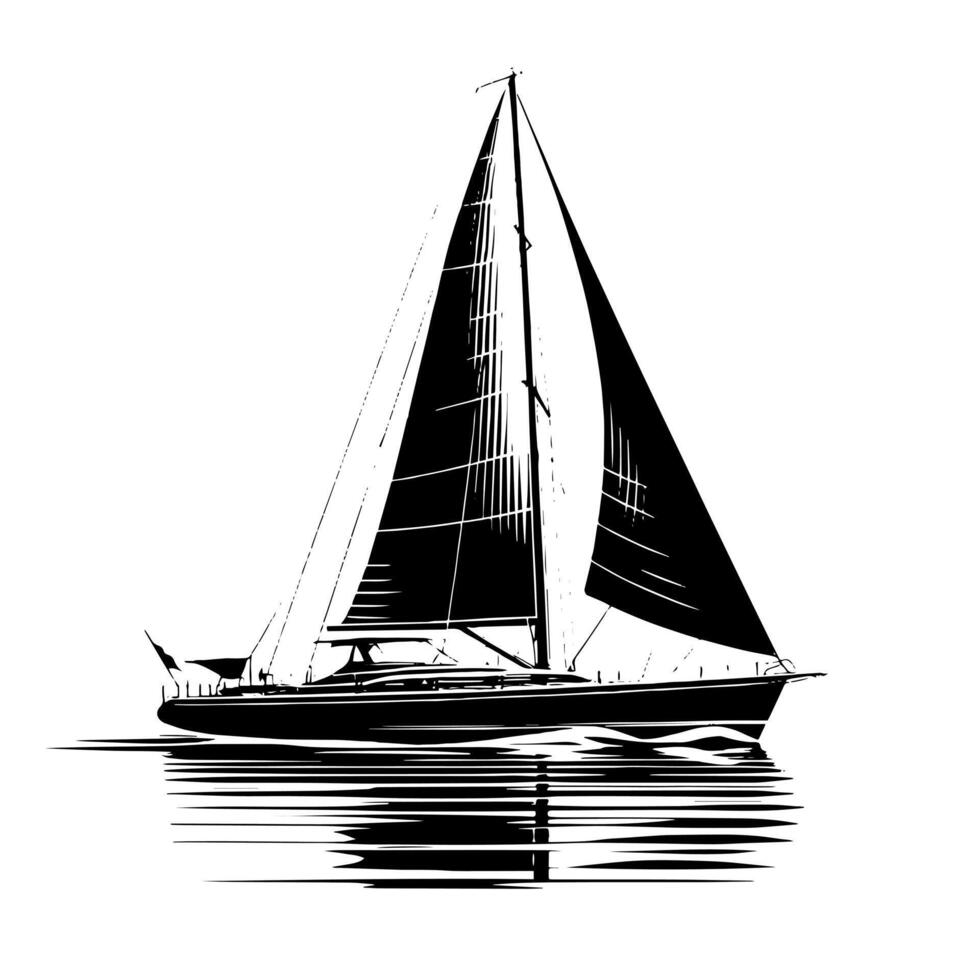 noir et blanc illustration de une voile bateau vecteur