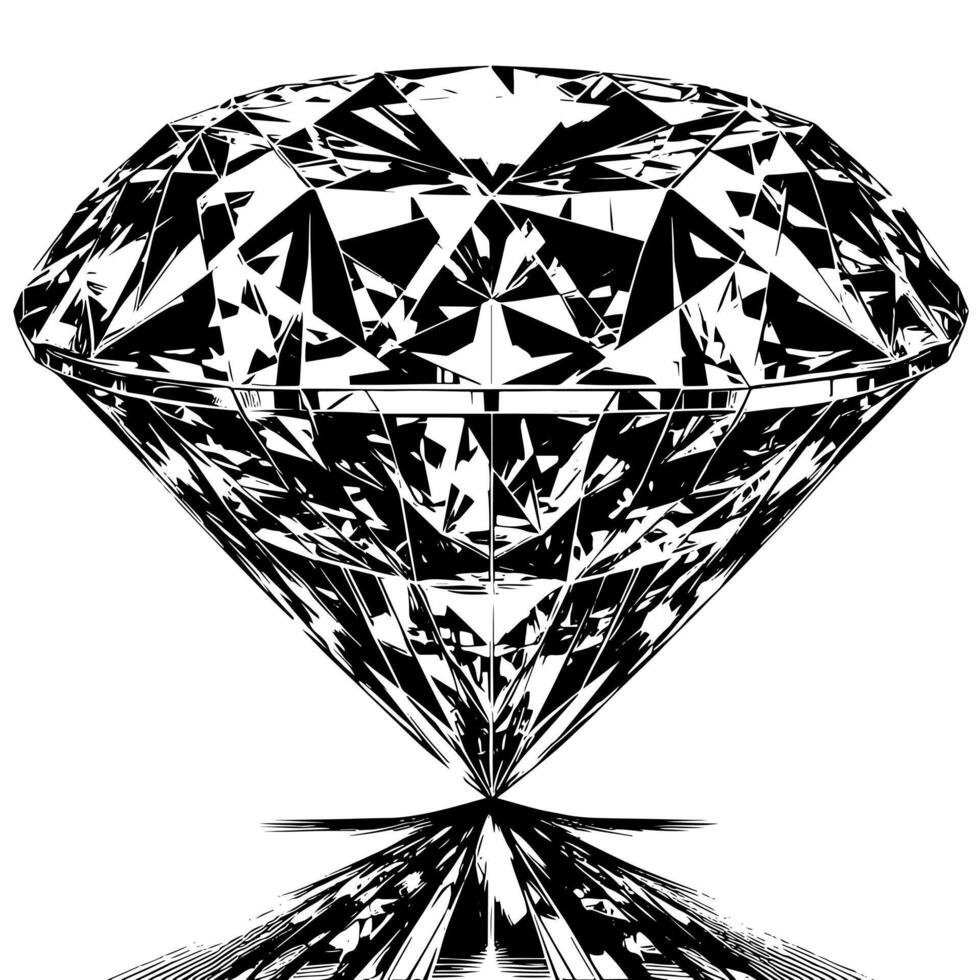 noir et blanc silhouette de une à la perfection Couper pétillant solitaire diamant gemme vecteur