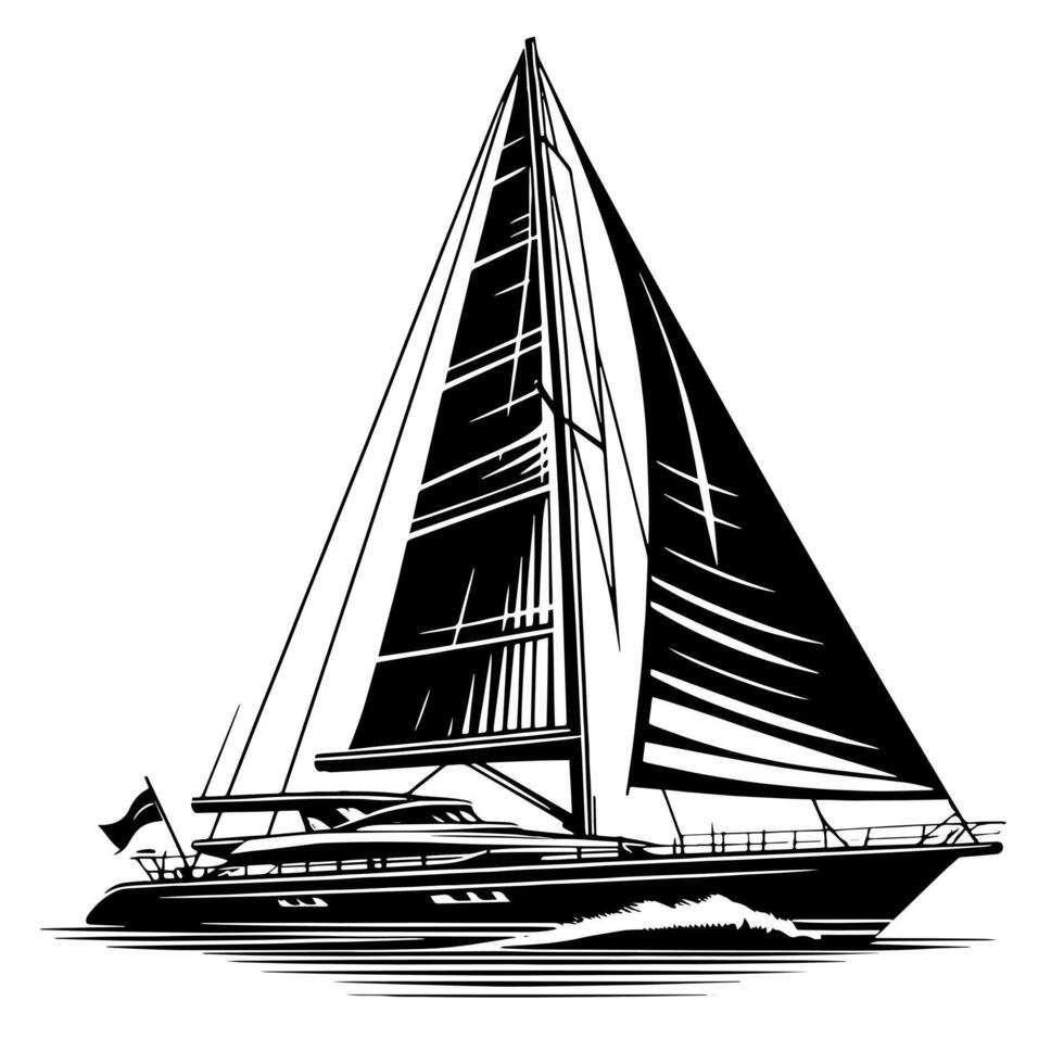 noir et blanc illustration de une voile bateau vecteur