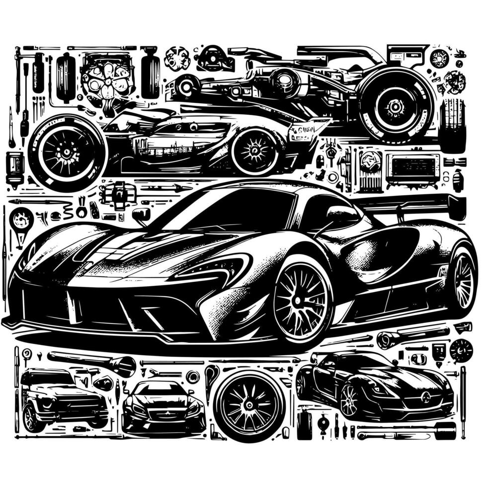 noir et blanc illustration de une hypercar des sports voiture vecteur