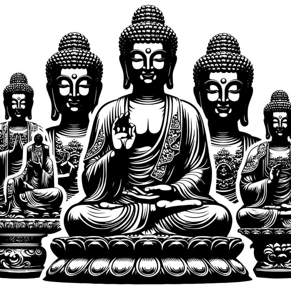 noir et blanc illustration de une Bouddha statue symbole vecteur