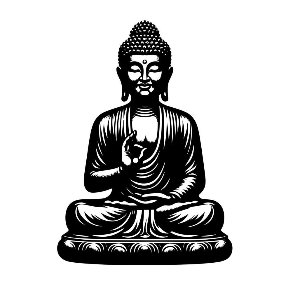 noir et blanc illustration de une Bouddha statue symbole vecteur