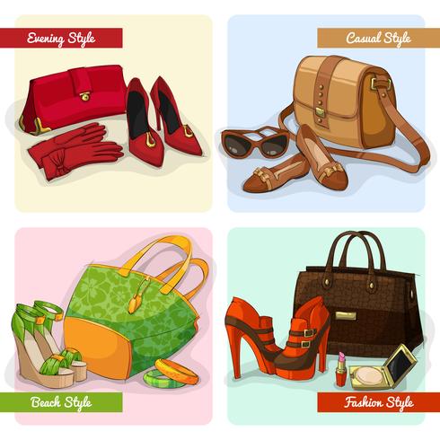 Set de sacs femme chaussures et accessoires vecteur