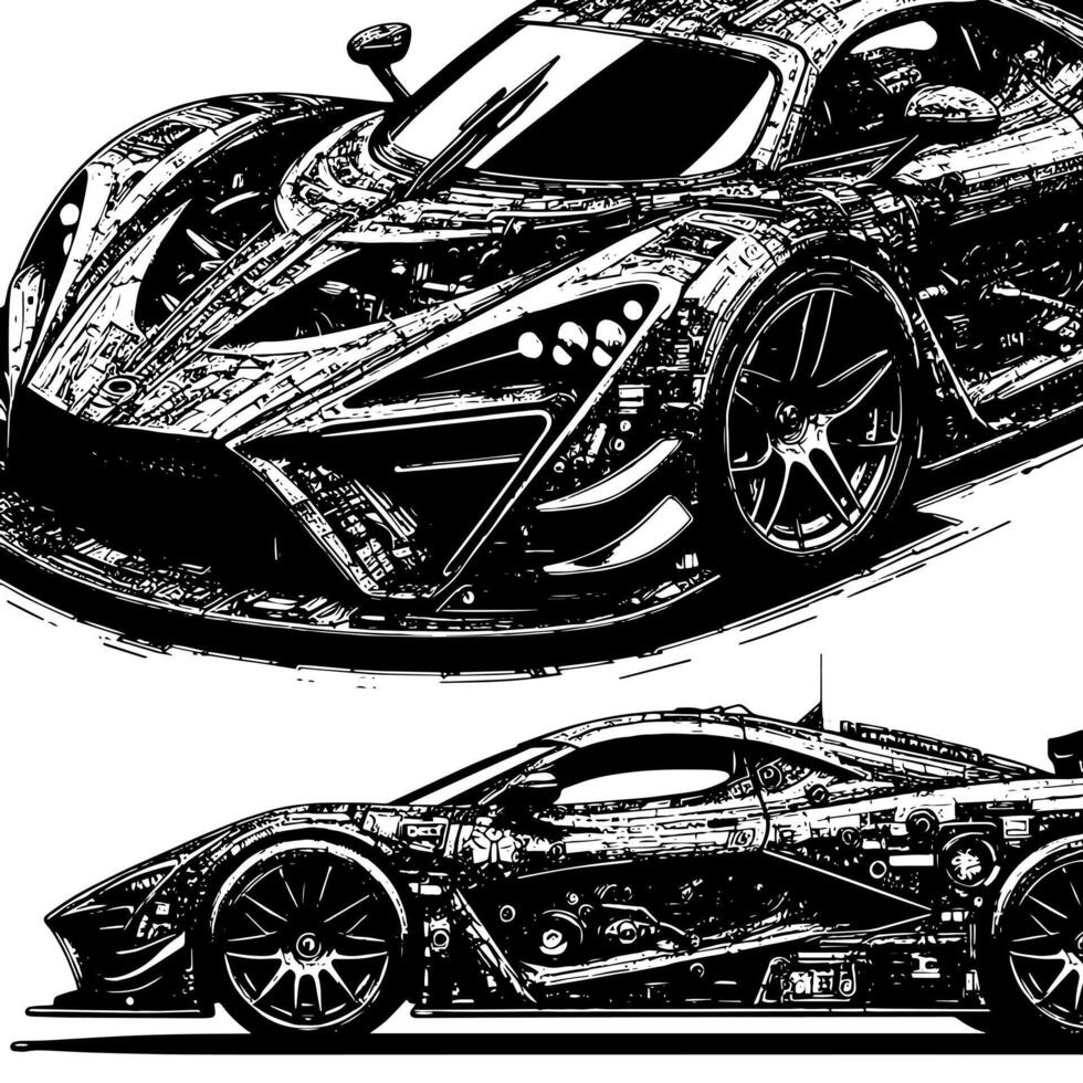 noir et blanc illustration de une hypercar des sports voiture vecteur