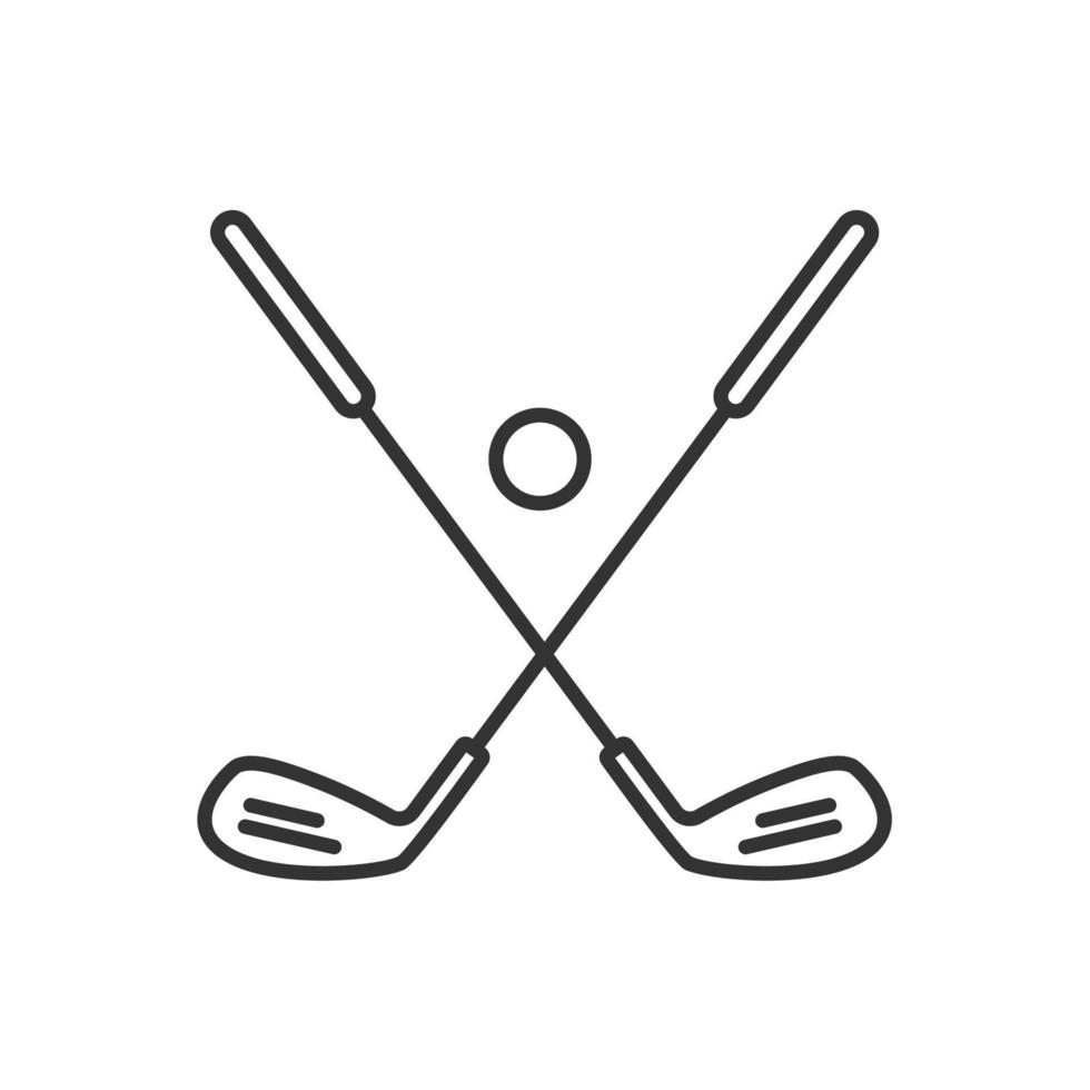 icône linéaire de balle et clubs de golf. illustration de la ligne mince. symbole de contour d'équipement de golf. dessin de contour isolé de vecteur