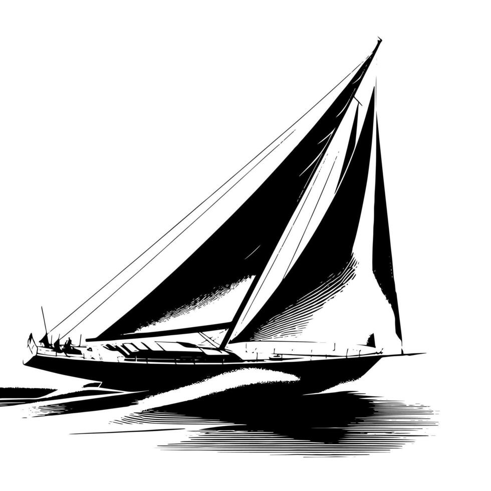 noir et blanc illustration de une voile bateau vecteur