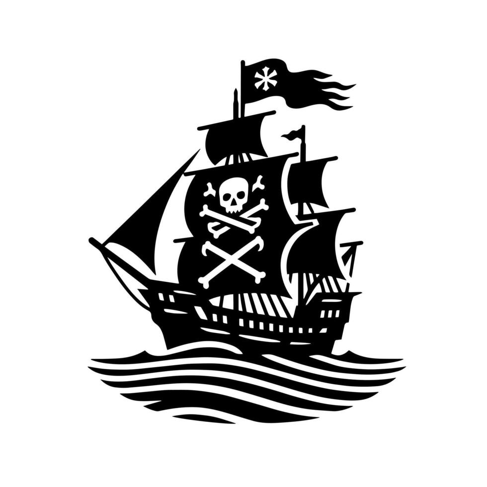 noir et blanc illustration de pirate navire vecteur