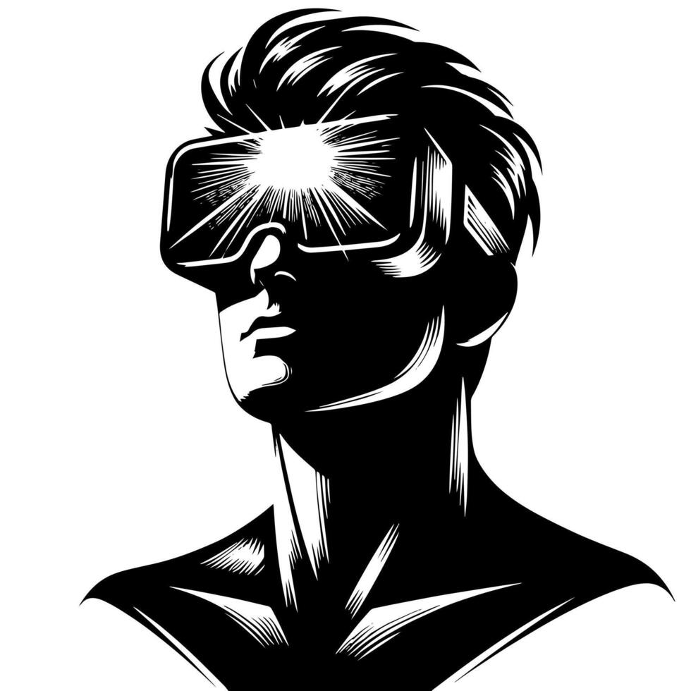 noir et blanc illustration de vr des lunettes casque vecteur