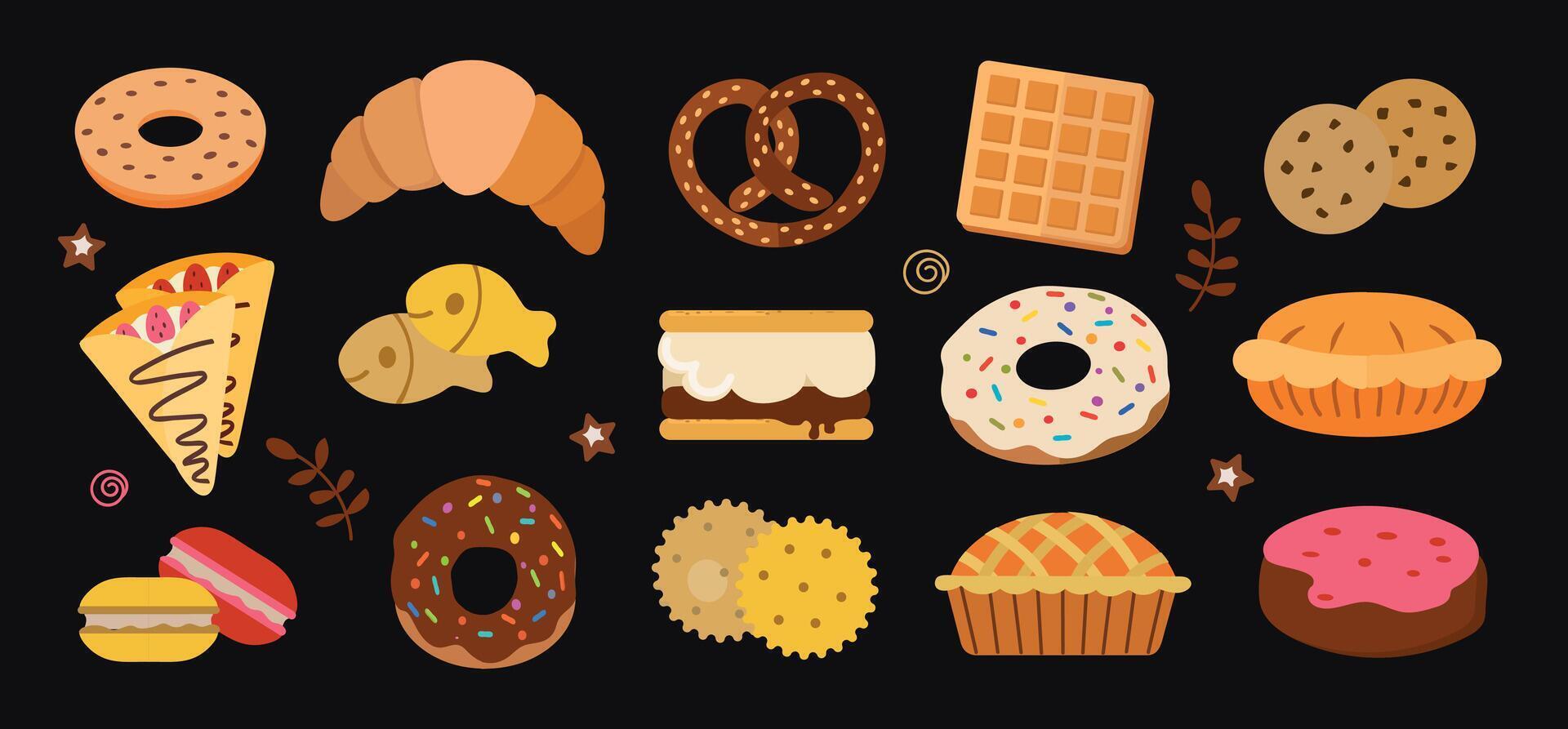 ensemble, collection de Pâtisserie boulangerie desserts et des produits icône clipart isolé illustration vecteur