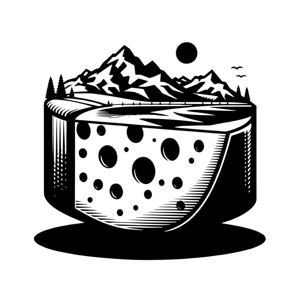 noir et blanc illustration de une traditionnel Suisse fromage vecteur