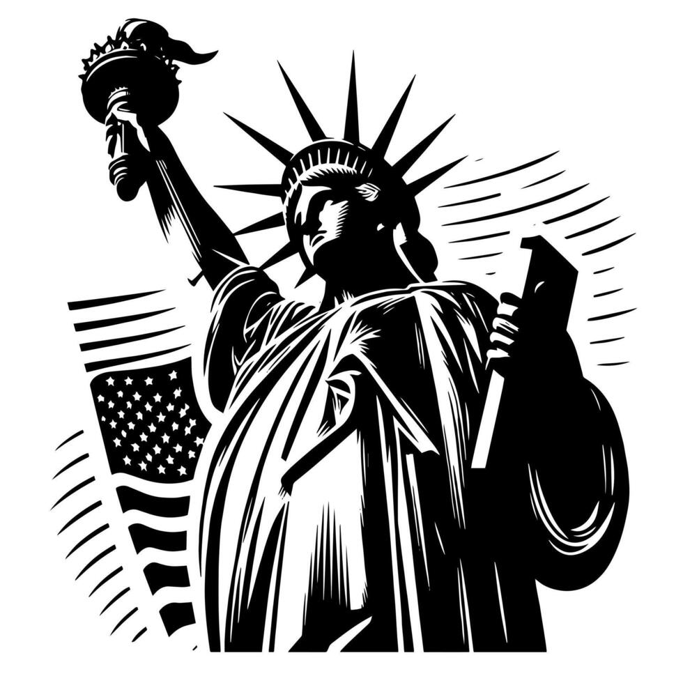 noir et blanc illustration de le statue de liberté tourisme dans Nouveau york ville vecteur