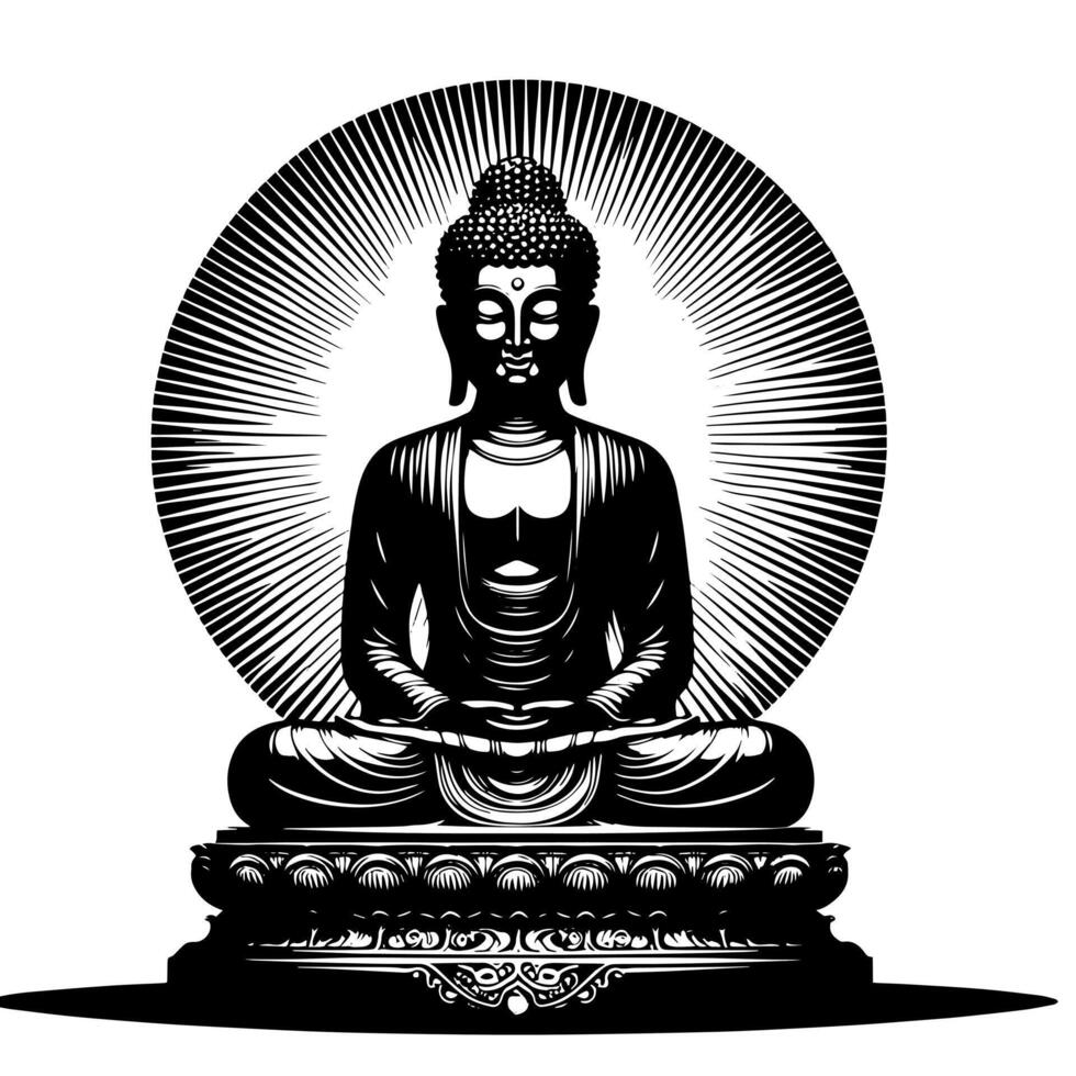 noir et blanc illustration de une Bouddha statue symbole vecteur