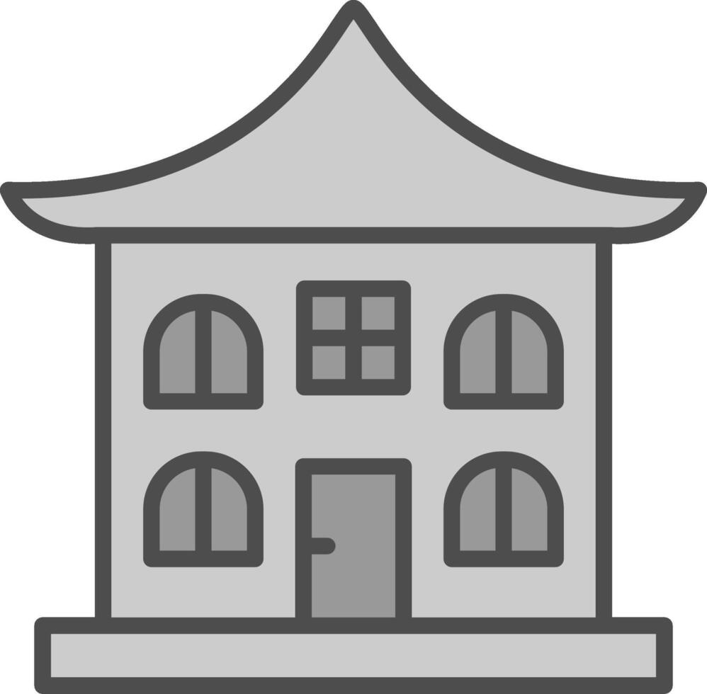 asiatique temple ligne rempli niveaux de gris icône conception vecteur