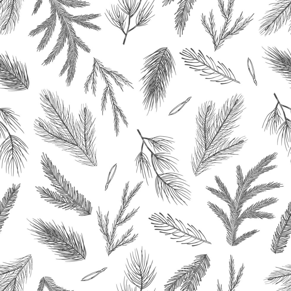 modèle sans couture de noël avec des décorations d'arbre de noël, des branches de pin illustration vectorielle de conception d'art dessiné à la main. vecteur