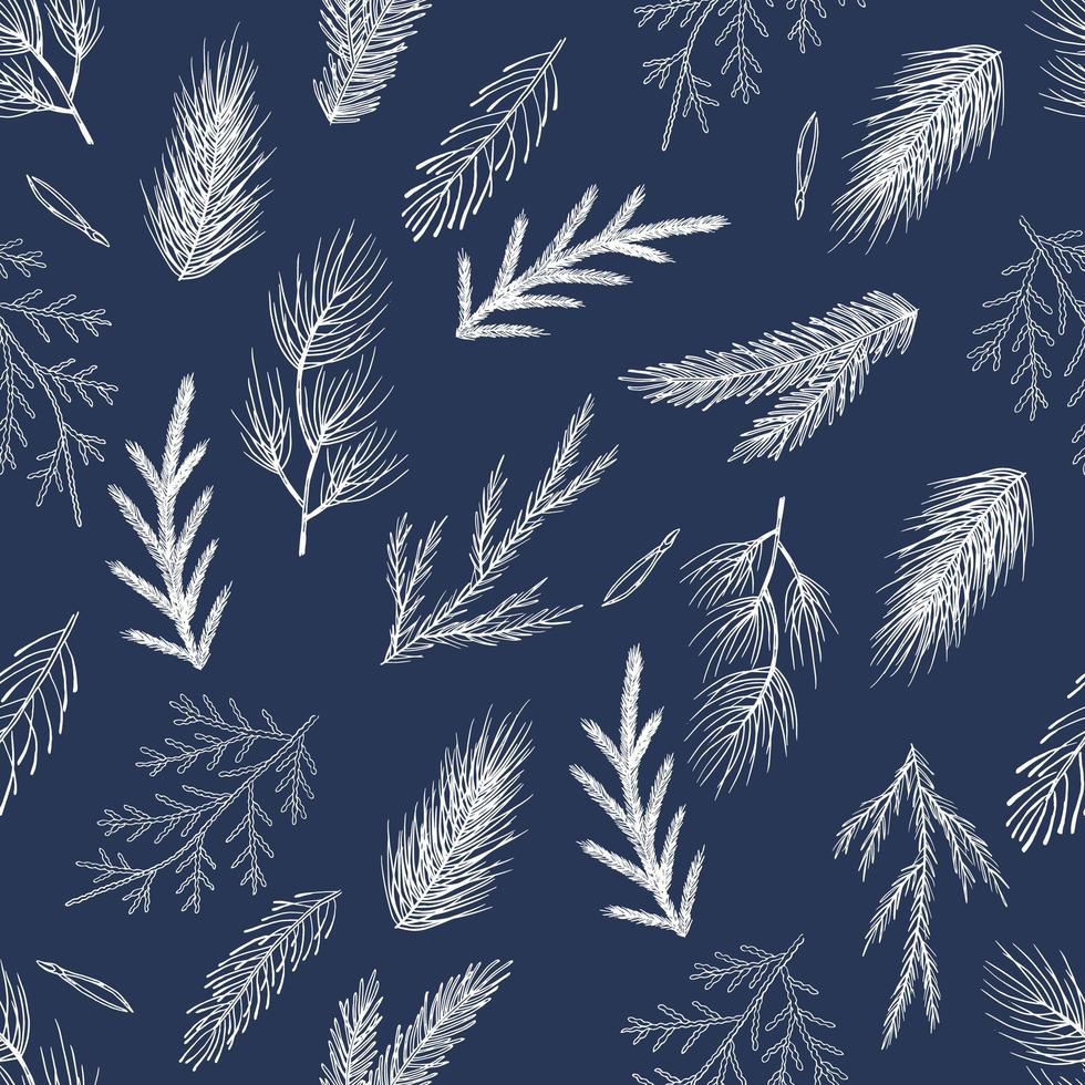 modèle sans couture de noël avec des décorations d'arbre de noël, des branches de pin illustration vectorielle de conception d'art dessiné à la main. vecteur