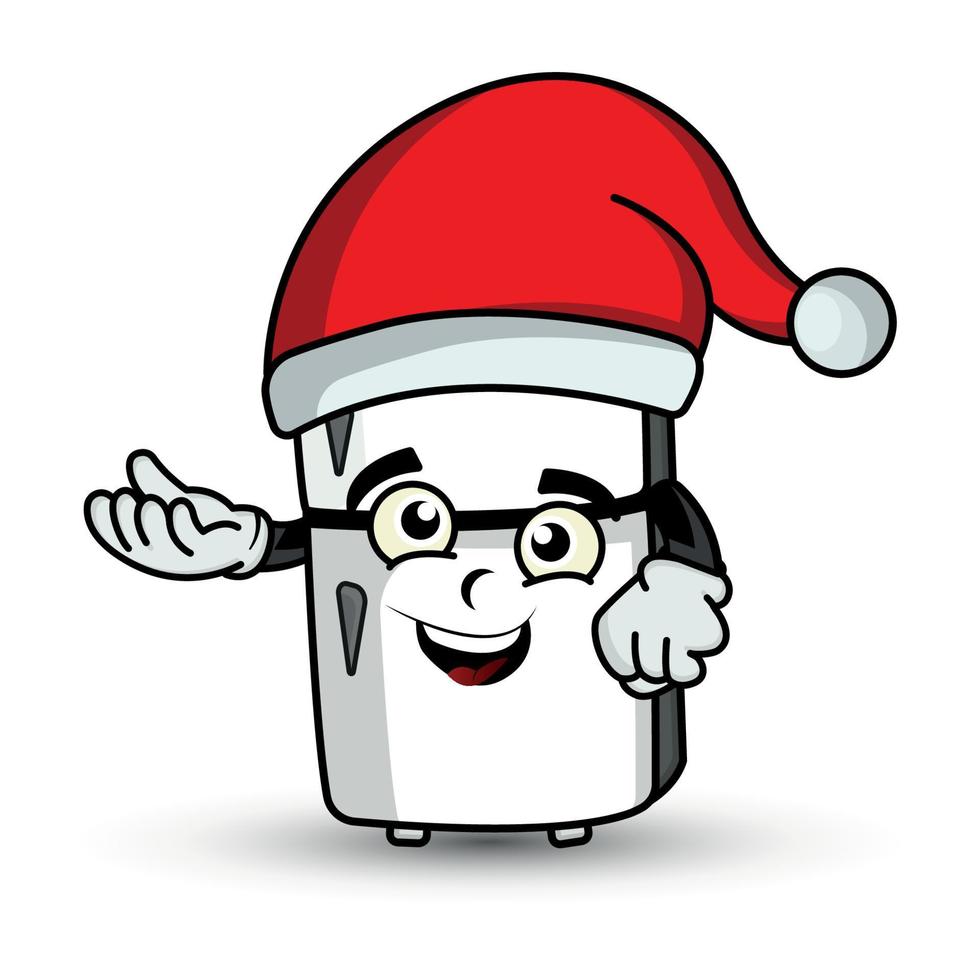 illustration d'un personnage de dessin animé de mascotte de réfrigérateur portant un chapeau de Noël. style plat d'illustration. adapté aux promotions pour les fêtes de noël, la conception d'imprimés, etc. vecteur de conception